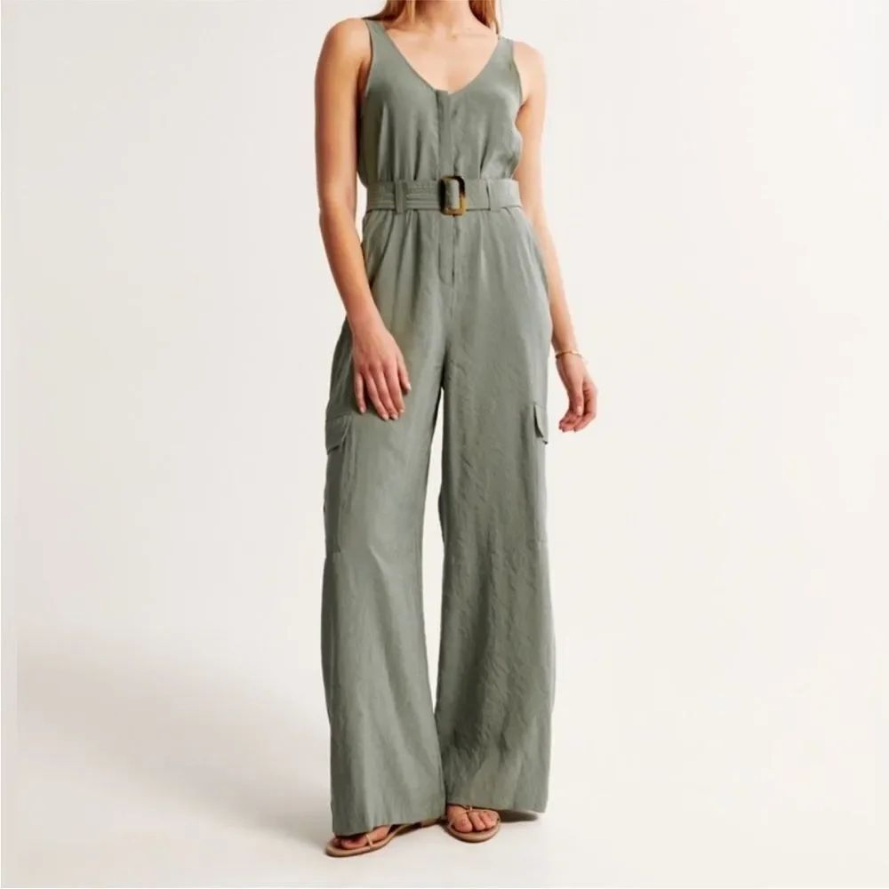 Abercrombie & Fitch Utility Style Olive Green Belted Wide Leg Jumpsuit